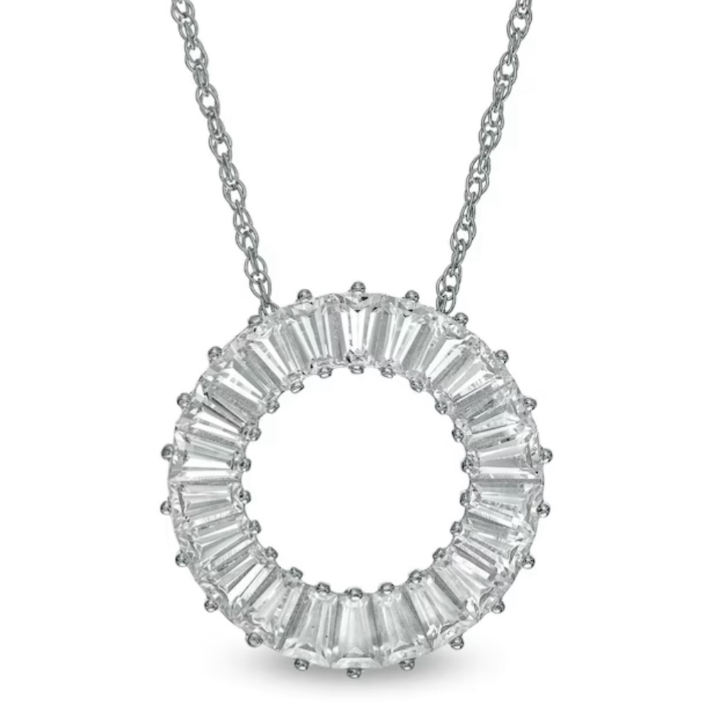 NEW IN BOX Baguette White Lab-Created
Sapphire Circle Pendant in Sterling Silver